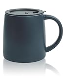 LINVIA Classic Mug, 14 oz Large Coffee Mug with Handle, Ceramic Porcelain Tea Cup, Smooth Matte (Sliding Lid, Navy Blue)