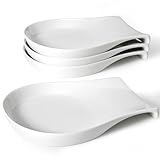 HOMBENE Spoon Rest for Kitchen Counter, 5.5 Inches Spoon Holder, Ceramic Ladle Rest for Stove Top, Spatula Holder Porcelain, Coffee, Kitchen Utensils Accessories, Set of 4, White