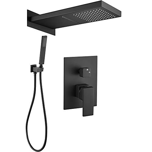 VALAZ Douche Encastrable | Mitigeur Douche 2 voies, Pulvérisateur Effet Pluie | Installation Murale Facile et Rapide | Inoxydable, Carré, Avec Poignée,...