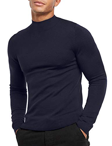 KINGBEGA Men Regular Fit Basic Lightweight Long Sleeve Pullover Top Mock Turtleneck T-Shirt