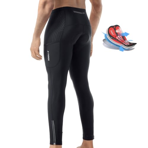 X-TIGER Fahrradhose Herren Lang mit 5D Sitzpolster,Radlerhose Herren Lang Atmungsaktive Schnelltrocknende Radhose mit 3 Taschen