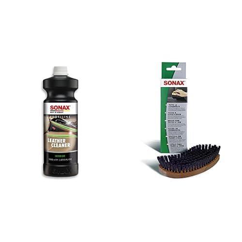 SONAX PROFILINE LeatherCleaner (1 Liter) & Textil+LederBürste (1 Stück) Trocken- und Feuchtreinigung von Textilien sowie zur schonenden Reinigung von Glattleder-Oberflächen | Art-Nr. 04167410 - Bundle mit LederBürste - LeatherCleaner (1 Liter)