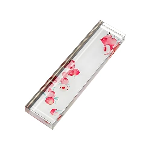 クリスタルガラス文鎮 古風 書道用紙を押さえるのに最適 荷花や青梅、桃の絵柄 透明 書道具 書道小物 おしゃれ かわいい ぶんちん 文房具 アート 書鎮 ペーパーウェイト 机 装飾 デスクトップ 装飾 贈り物 (桃TZYY)