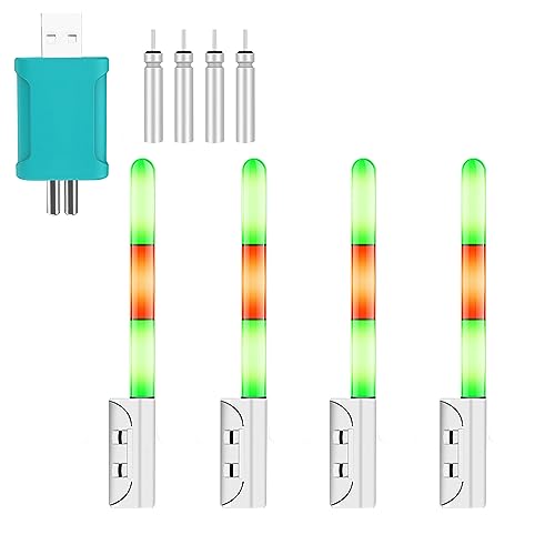 FUFRE Luz de pesca electrónica, indicador de picada con batería recargable CR425, varillas luminosas LED para pesca, luz nocturna para pesca, luz de noche, accesorios de pesca (4 unidades B)