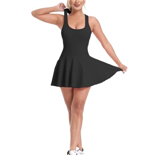 Nomuamu Dress with Shorts, Plush Backless Active Dress-Easy Peezy, Sleeveless Tennis Skirt Sets