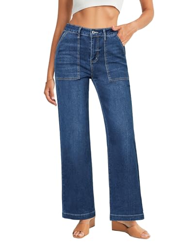 GRAPENT Wide Leg Trouser Jeans for Women Sweat Pant Jeans Women Classic Blue Size Large US 12 to 14
