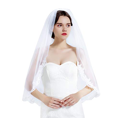 BEAUTELICATE Veli da Sposa Accessori da Sposa Fasce da Donna Decorazioni per Capelli di Matrimonio per Veli Tulle a 1 Strati Bordi Ricamati in Pizzo Bianco o Avorio