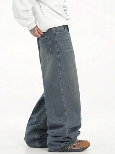 Image of KOTTY Baggy-Fit Denim: Men Zip Fly Washed Cotton Spandex Lightweight Durable Everyday Streetwear Baggy Fit Jeans