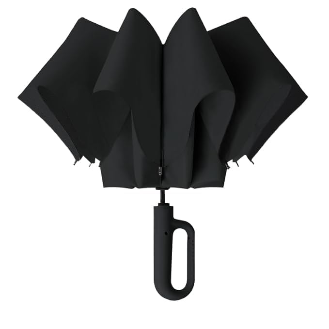 Small Travel Umbrella Auto Open Close Windproof 8 Ribs Teflon Waterproof Compact Folding Umbrella for Men Women Purse Car Bag Use with Carabiner Clip Handle - OBSIDIAN BLACK-image-48