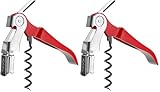 Sacacorchos Dos Tiempos Doble Palanca, AC Bistro, Espiral Teflón Anti‑desgarro, Acero Inoxidable, Color Rojo (Paquete de 2)