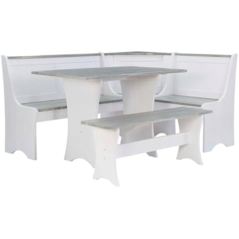 Riverbay Furniture Coastal Wood Corner Dining Nook with Hidden Storage, Some Assembly Required, Seats Up to 5 People, for Kitchen/Dining Room, in Gray Finish Cover