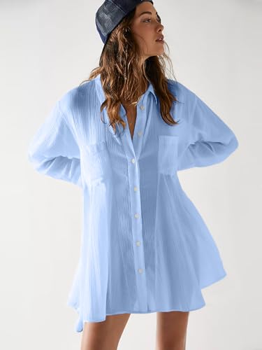 Breezy Lane Swimsuit Coverup for Women Button Down Shirt Dress Vacation Wear2