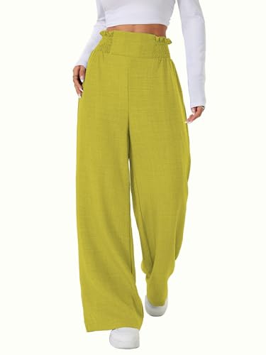 Image of Sugathari Women's Casual Wide Leg Pants - High Waist Elastic Waistband Loose Fit Long Trousers | Lightweight Straight Leg Summer PantsTrouser 254