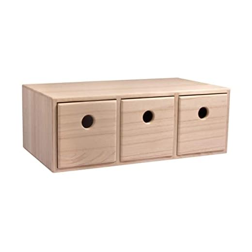 Rayher Cajonera de madera pequeña, con 3 cajones, 32x18x11,5 cm, personalizable, 62909505