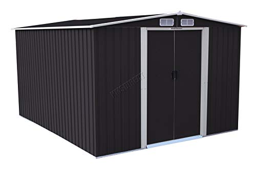 WestWood Garden Shed Metal Apex Roof 10FT X 8FT Outdoor Storage With Free Foundation Anthracite and WhiteoxHunter Garden Shed Metal Apex Roof 10FT X 8FT Outdoor Storage With Free Foundation Anthracite