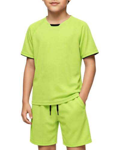 Image of Arshiner Boys Loose Athletic Set Crew Neck T-Shirt & Mesh Short 4-13 Years | Boys Loose Athletic Shorts Set Performance Crew Neck T-Shirt and Mesh Short Outfits Lightweight & Breathable