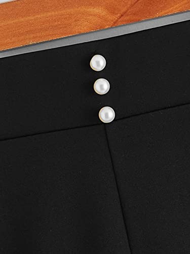 Wdirara Girl's Button Front Elastic High Waist Flare Bell Bottom Pearls Pants Black 10Y #TOP2