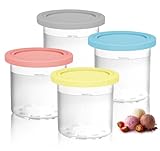 4 Pack Ice Cream Containers Compatible with Ninja Creami NC299AMZ NC300 & NC301 Series Ice Cream Maker, Replacement Pints Containers and Lids, BPA-Free & Dishwasher Safe, Grey/Blue/Pink/Yellow