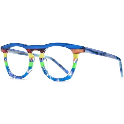 Image of HEPIDEM Multicolor Acetate Glasses Frame Women,Round Vintage Retro Optical Eyeglasses 9339