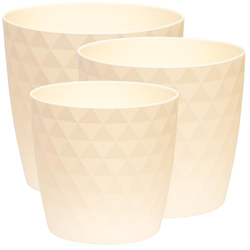 Home Garden Ornaments Maceta Crudo Juego de 3 Tamaños 14/16/18 cm - Macetas Plastico con Superficie de Cristal Brillante - Maceteros Exterior - Decorativa Macetero Interior (Crudo)