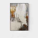  ZHMANLUCK Art mural moderne pour salon tableau blanc et marron peinture à l\'huile abstraite sur toile grand art mural en toile encadrée 75x113 cm/(30x44 pouces) avec cadre noir