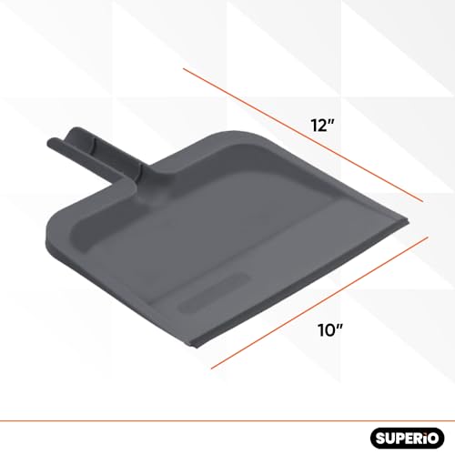 Image of Superio Clip-On Dustpan with Rubber Lip - 10-inch Wide Durable Plastic Dust Pan with Comfort Grip Handle, Lightweight Multi Surface, Heavy Duty, Easy Sweep Broom Gray