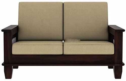 Image of Solid Sheesham Wood Sofa Set 2 Seater | Wooden 2-Person Sofa Couch for Home Office | Sofa Sets for Living Room | Two Seater Sofa with Side Magzine & Newspaper Holder | Walnut Finish