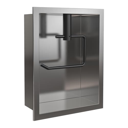 Bernkot Tile Ready Toilet Paper Holder, in Wall Toilet Paper Niche, Tile in Toilet Roll Holder for Bathroom Remodel (Matte Black Roll Shaft)