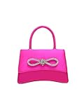 QWINEE Womens Bow Evening Bag Sparkly Clutch Purse Wedding Party Purses Glitter Rhinestone Cocktail Prom Handbags Hot Pink One Size