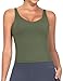 THE GYM PEOPLE Women's Longline Sports Bra Wirefree Padded Workout Yoga Tank Top Olive Green