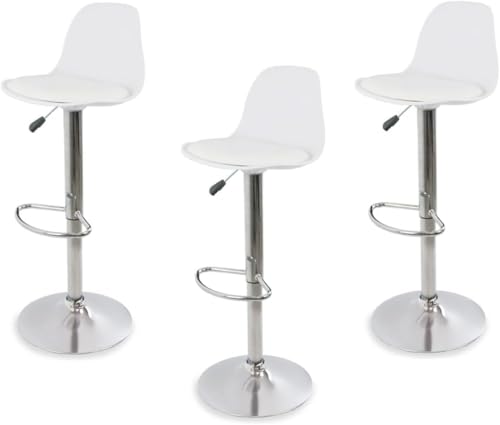 Catálogo para Comprar On-line Bancos para Cantina los más recomendados. 50 olu Sillas para Bar y Barra de Cocina con Respaldo y Reposapies de Altura Ajustable - Bancos de Bar con Asiento Acolchado Set de 3 Piezas (Blanco)