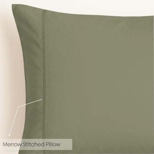 Image of Haus and Kinder Double Bedsheet, 300 TC 100% Organic Cotton Percale Weave, Fitted Bedsheet for Double Size Bed with 2 Pillow Covers - Marrow Stitch Detaling (Coastal Calm, 60 inchx78 inchx10 Size)