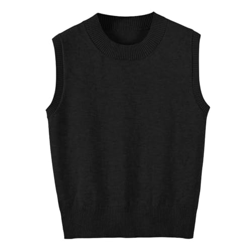 Women's Sweater Vest Crew Neck Sleeveless Pullover Sweater Classic Basic Solid Ribbed Knit Tank Tops