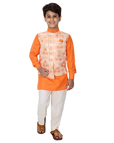 Image of FOURFOLDS Ethnic Wear Kurta Pyjama with Waist Coat Jacket for Kids and Boys FE615