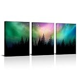 KiteChaser 3 Pcs Northern Light Canvas Prints Wall Art Green Aurora Borealis Fastancy Scenery Pictur