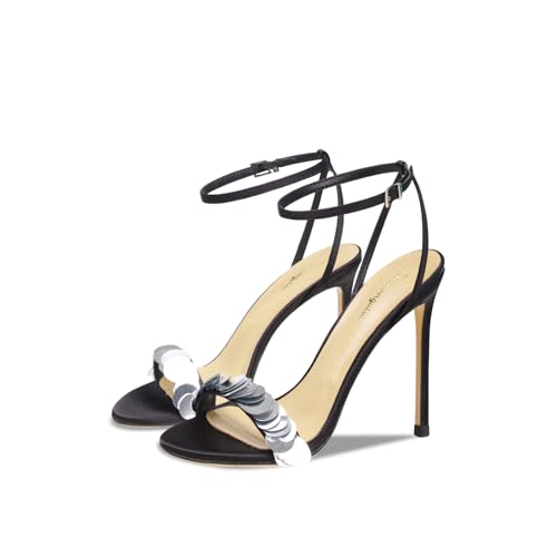 Image of Women's 3.9IN High Heel Sandals Open Toe Strappy Slingback with Lace Flower Detail - Stiletto Heel Summer Dress Shoes for Wedding /Party