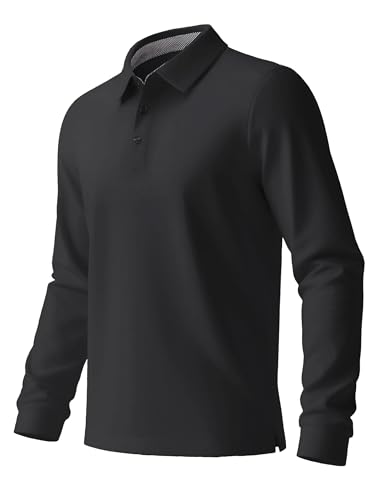ANGEL CITIZ Herren Langarmshirts Atmungsaktiv Golf Freizeitshirts Poloshirts Outdoorshirts mit 3-Knopfleiste Black L