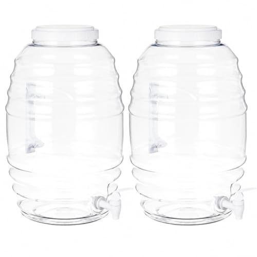 2Pcs 5 Gallon Clear Beverage Dispenser with Spigot Large-Capacity Drink Container for Parties Events and Daily Use(White)