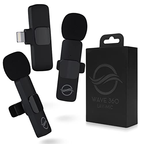 Wave360 2-Pack Wireless Lavalier Lapel Microphones For Iphone & Ipad | Noise Cancelling Cordless Bluetooth Microphone | Mini 2In1 Clip On Mic | Video Podcast Recording Equipment For Content Creators #TOP24