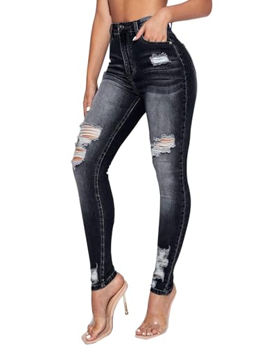Image of KUNMI Women's Ripped Skinny Jeans Distressed Stretchy Denim Pants