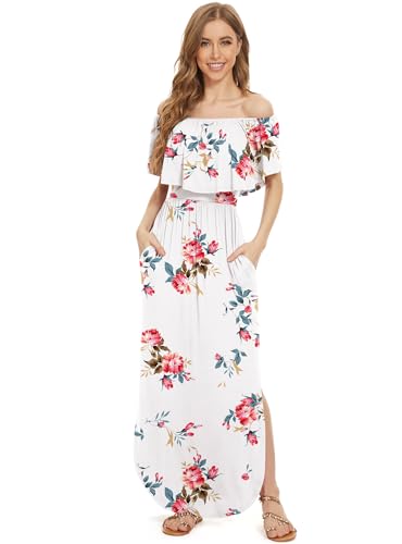 Image of LILBETTER Womens Off The Shoulder Ruffle Party Dresses Side Split Beach Maxi Dress