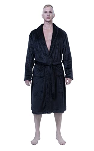 XING YE CHUAN Men's Fleece Robe, Warm Plush Bathrobe