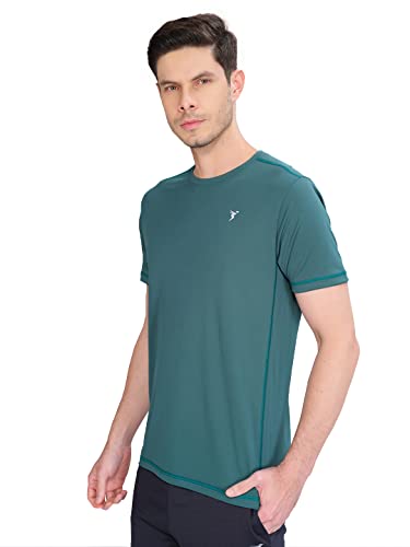 Image of TECHNOSPORT Men's Slim Fit Polyester Activewear Sports T-Shirt with Moisture-Wicking Comfort for Workout, Running & Gym