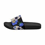 InterestPrint Sugar Skulls and Blue Flower Women's Casual Slide Sandals for Indoor Outdoor US8 sanda