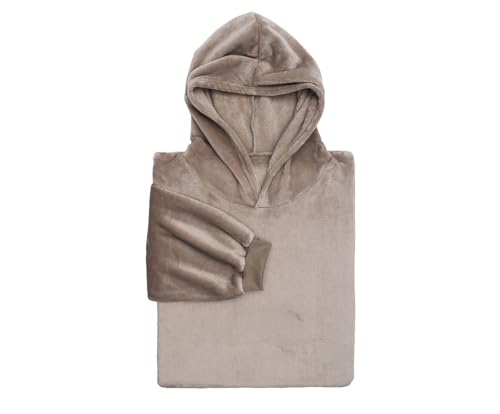 Manta con capucha gris piedra para relajarte en el sofá con total comodidad 4