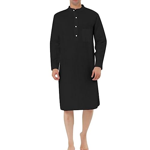 ElzEy Men's Long Sleeve Thobe Comfy Nightwear Kaftan Nightshirt Henley Sleep Shirt Long Gown Soft Sleepwear - Main Image
