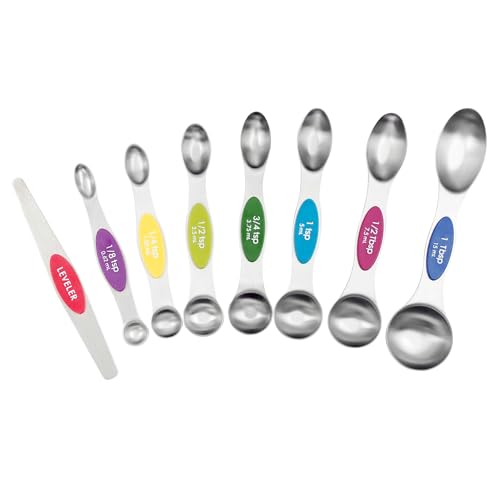 NileHome 8-Piece Stainless Steel Measuring Spoons Set | High Grade Stainless Steel with Scale Markings & Rust-Proof | Baking/Coffee/Spice Tools (0.15ml-15ml) with Magnetic Suction