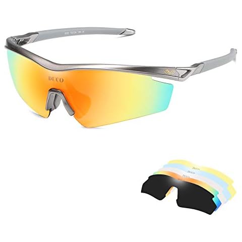 DUCO POLARIZED Sports Sunglasses with Interchangeable Lenses Cover