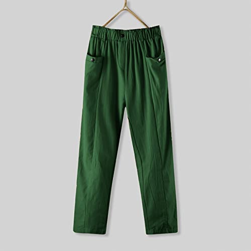 Calça reta feminina longa com cordão, cintura elestosa, calças casuais para treino, Verde - E, GG