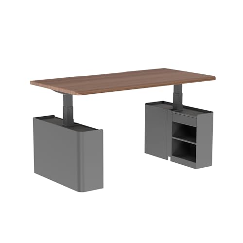 Vari Standing Desk Cubbies – Under-Desk Storage Organizer with PET Felt-Lined Shelves, Drawer, Hook & Cable Management – Tool-Free Installation Electric Standing Desks (Slate)